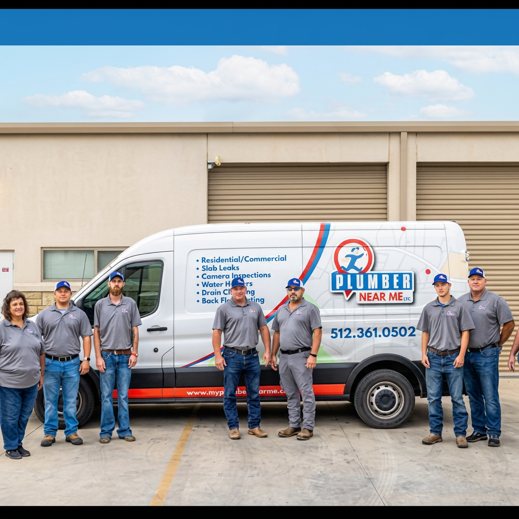 The Bennett Plumbing crew standing in front of their service van